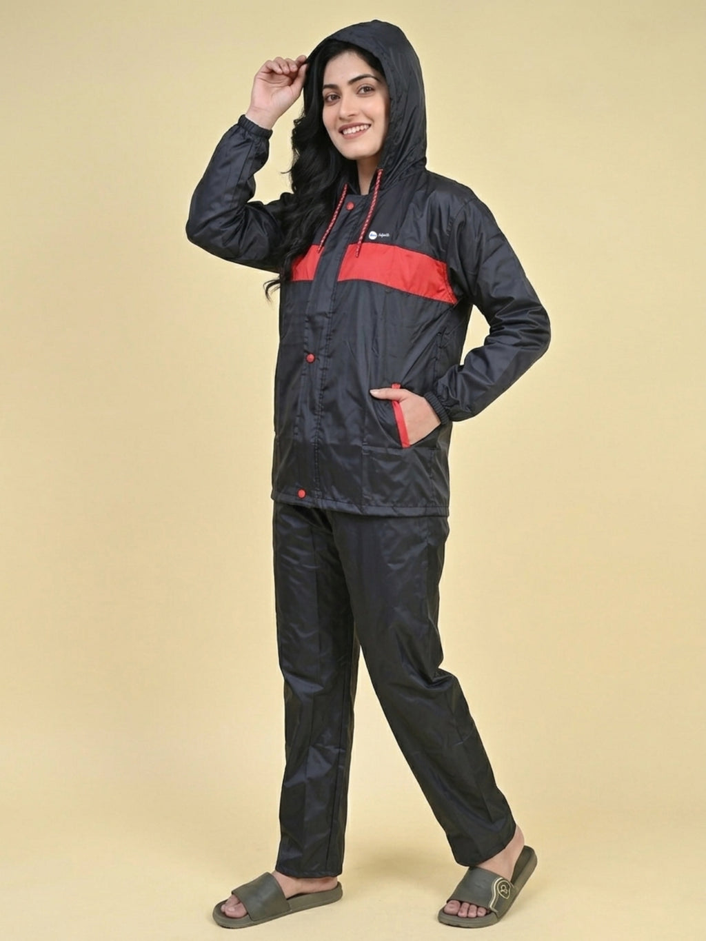 Mars Infiniti Polyester Solid Women Rain Suit (Black)