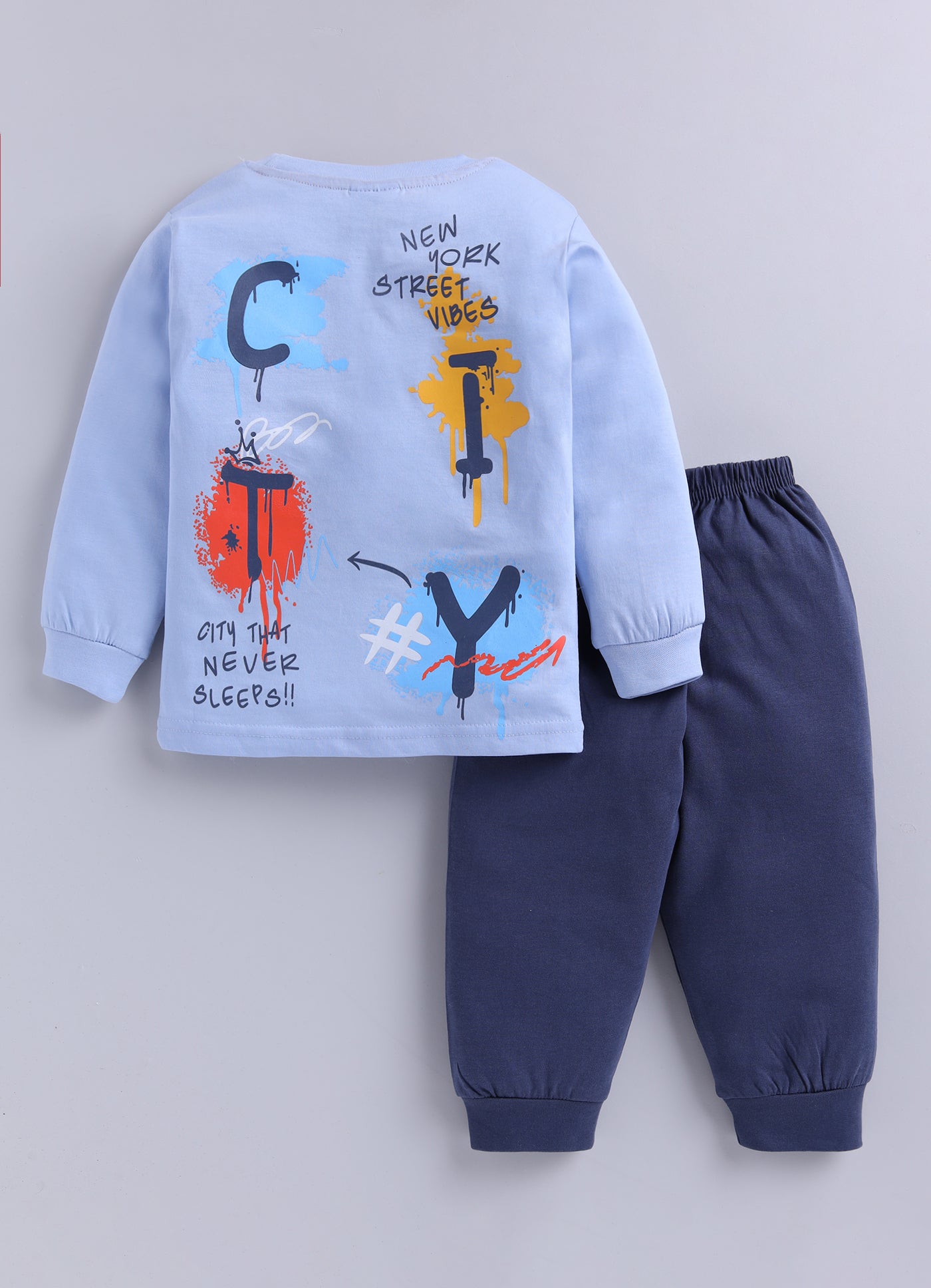 Mars Infiniti Boys Casual T-shirt Track Pants (Mist Blue, Grey)