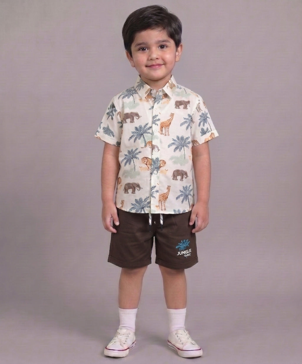 Mars Infiniti Boys All Over Printed Half Sleeves Shirt and Half Pant Set(Brown, White)