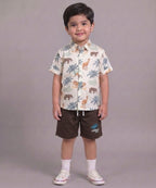 Mars Infiniti Boys All Over Printed Half Sleeves Shirt and Half Pant Set(Brown, White)