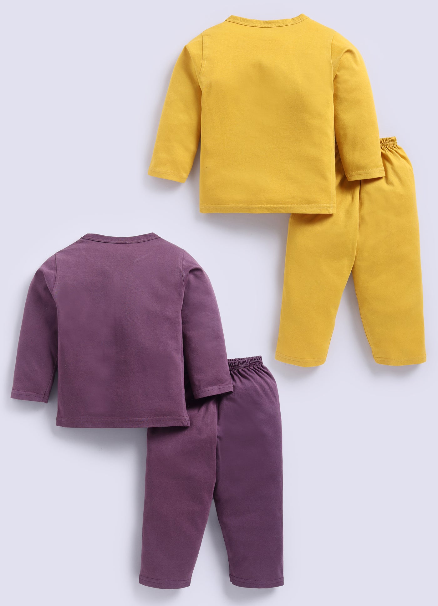 Mars Infiniti Pure Cotton Full Sleeves Front Open Tshirt and Full Pant for Infants (Pack of 2) Purple, Mustard