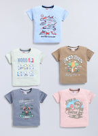 Mars Infiniti Boys Graphic Print Pure Cotton Regular T Shirt - Pack of 5