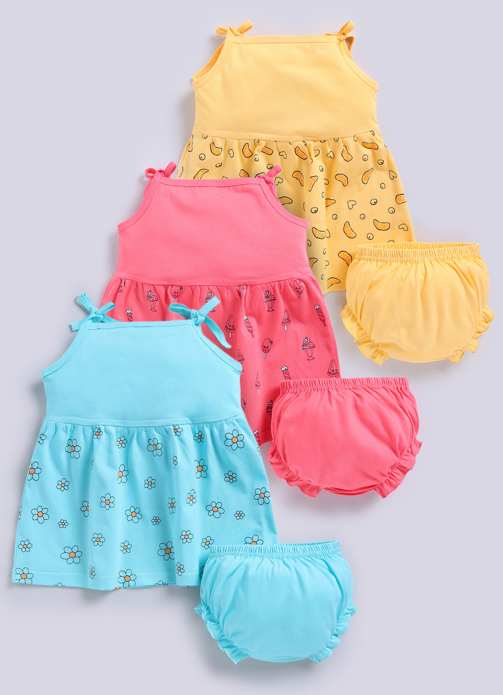 Mars Infiniti Pure Cotton Frock and Panty Set | Girls Cotton Frock Dress Shoulder Strap| Top and Bottom Set for Girl Kids | Coordinated Outfit | Lightweight and Breathable | Girls Dress Set