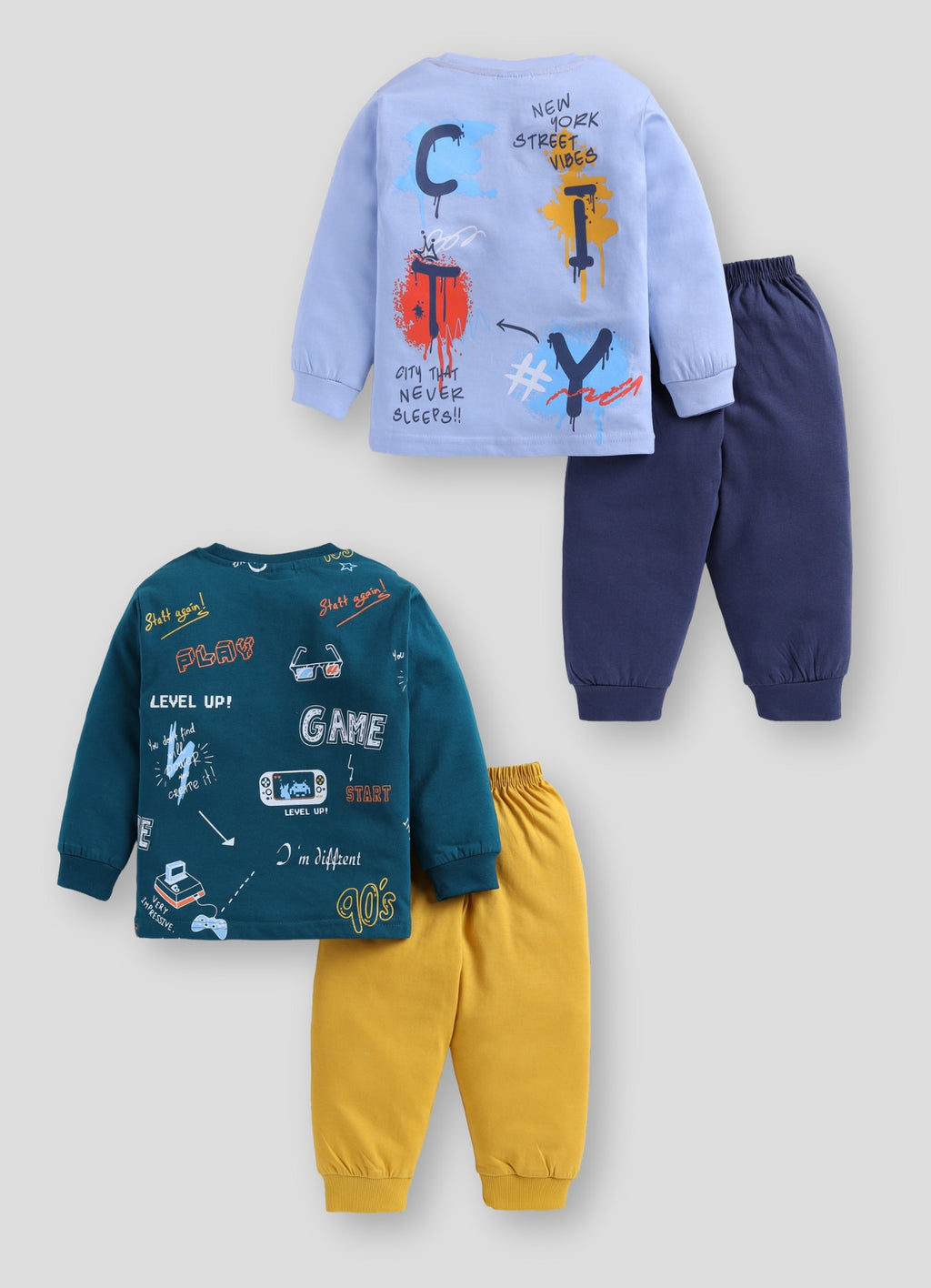 Mars Infiniti Boys Casual T-shirt Track Pants (Deep Green, Mist Blue)