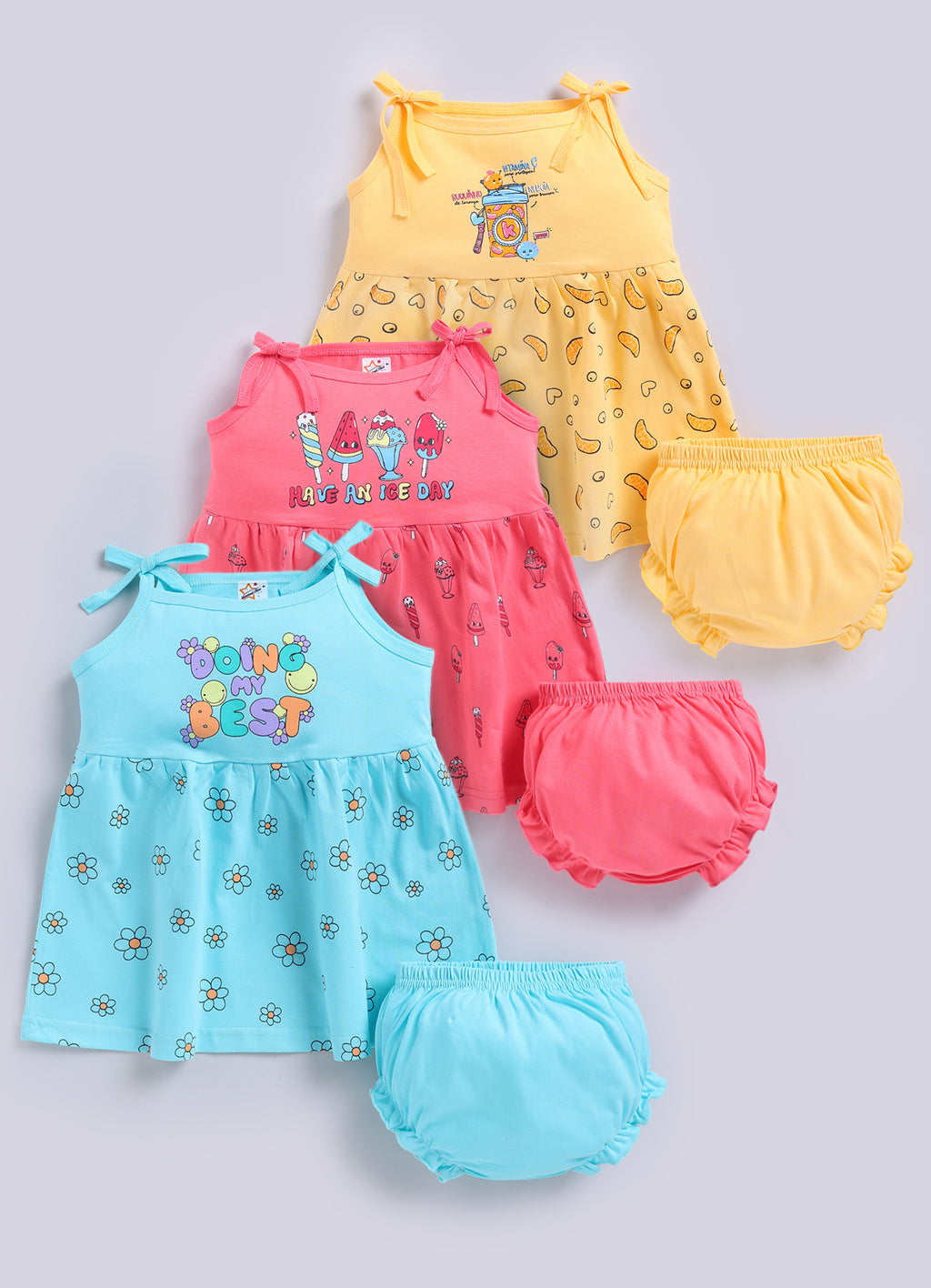 Mars Infiniti Pure Cotton Frock and Panty Set | Girls Cotton Frock Dress Shoulder Strap| Top and Bottom Set for Girl Kids | Coordinated Outfit | Lightweight and Breathable | Girls Dress Set