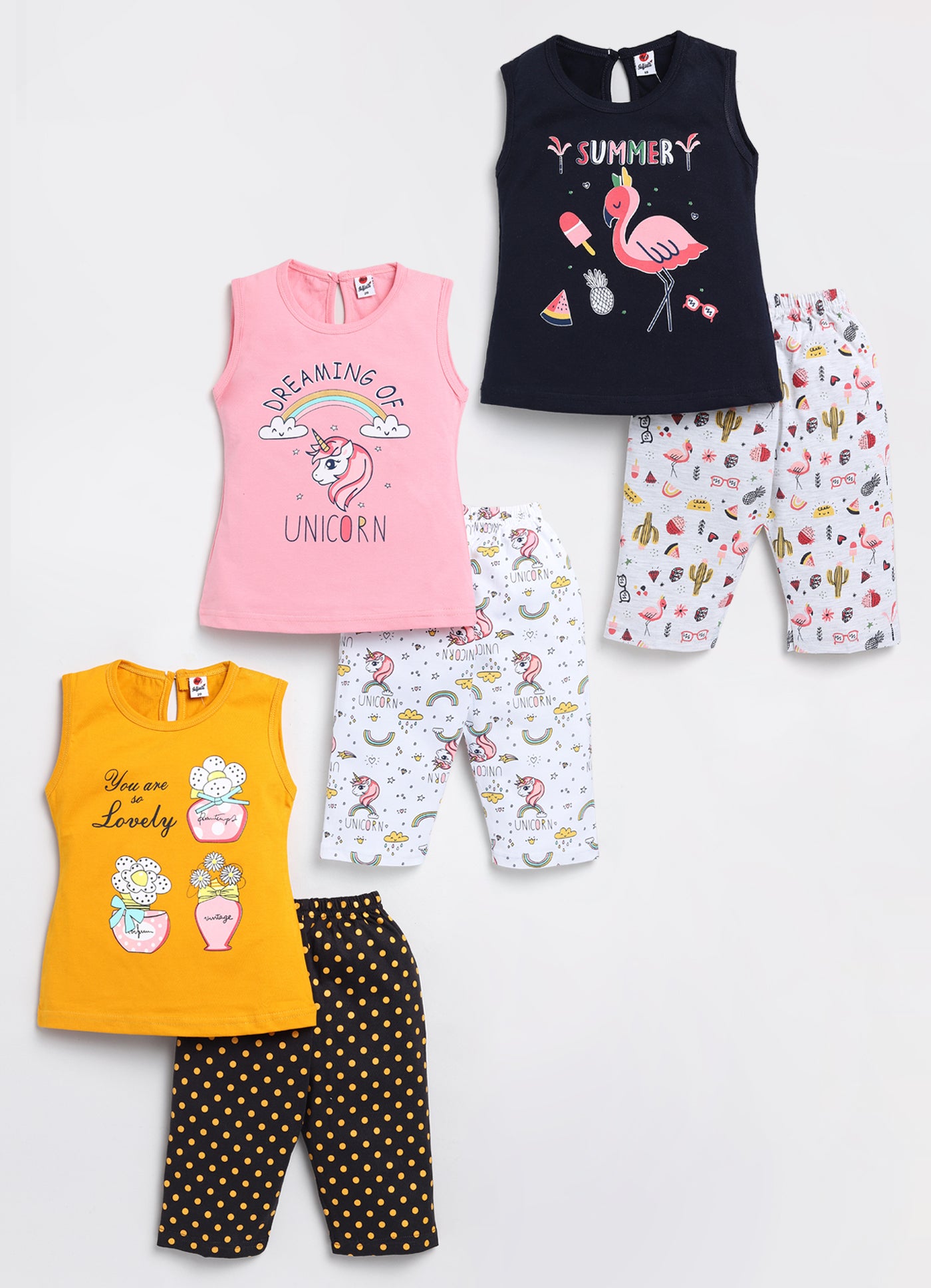 Mars Infiniti Baby Girls Casual Top Capri (Pink, Mustard, Navy)