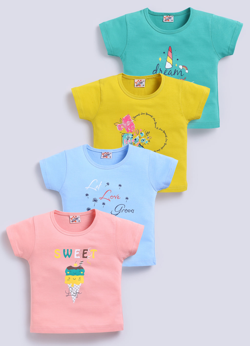Mars Infiniti Pure Cotton Tshirts for Girls Kids | Summer Tops for Babygirls | Lightweight and Breathable| Playful Printed tees | Halfsleeve Tshirts| Colorful Playful Printed Tops