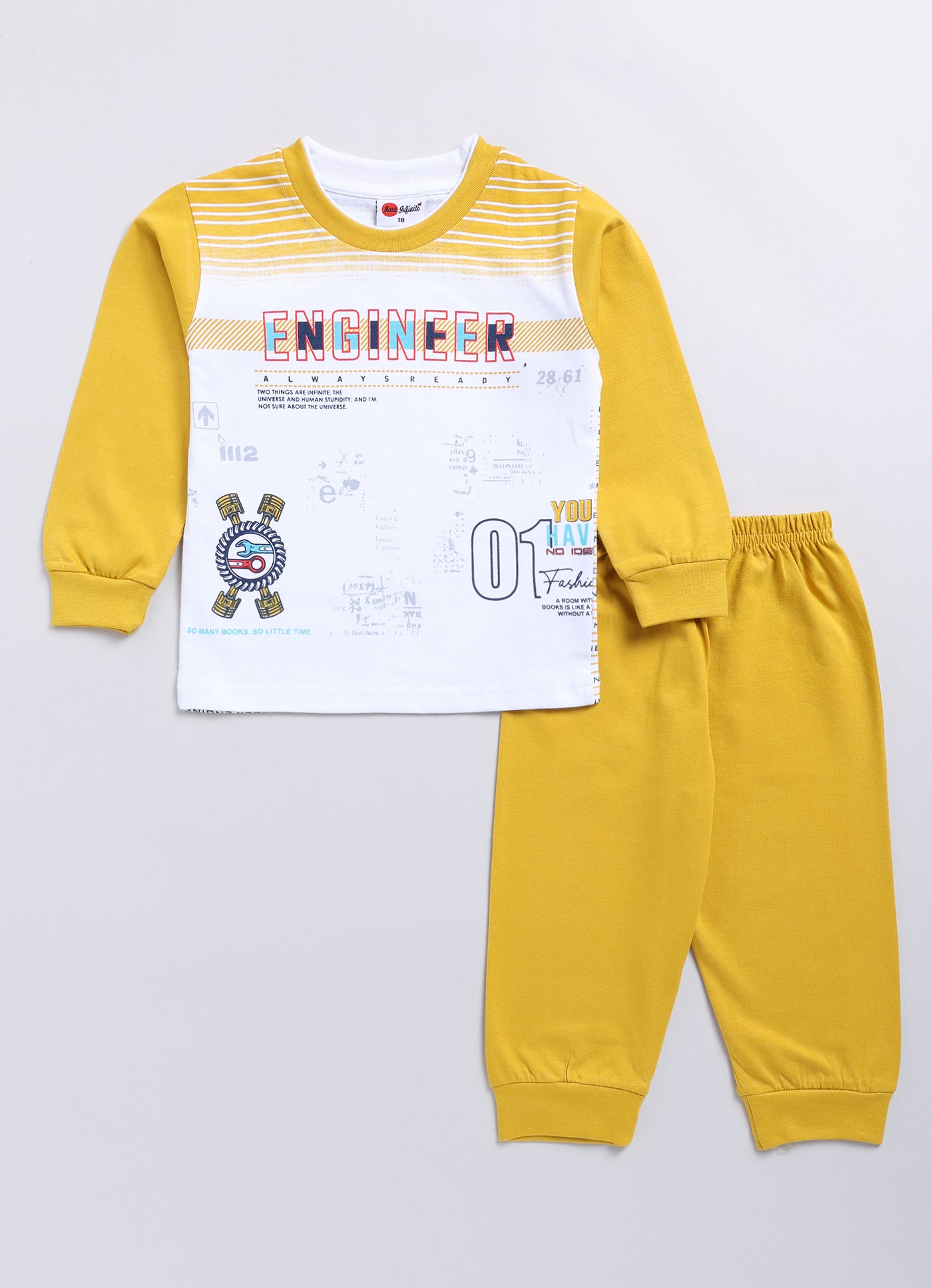 Mars Infiniti Boys & Girls Casual T-shirt Pant (Mustard, White)