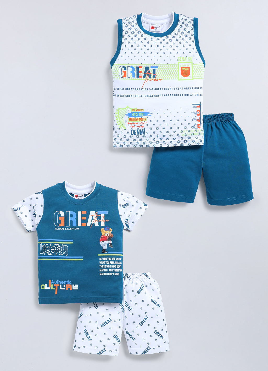 Mars Infiniti Baby Boys & Baby Girls Casual T-shirt Shorts (Teal Blue, White)