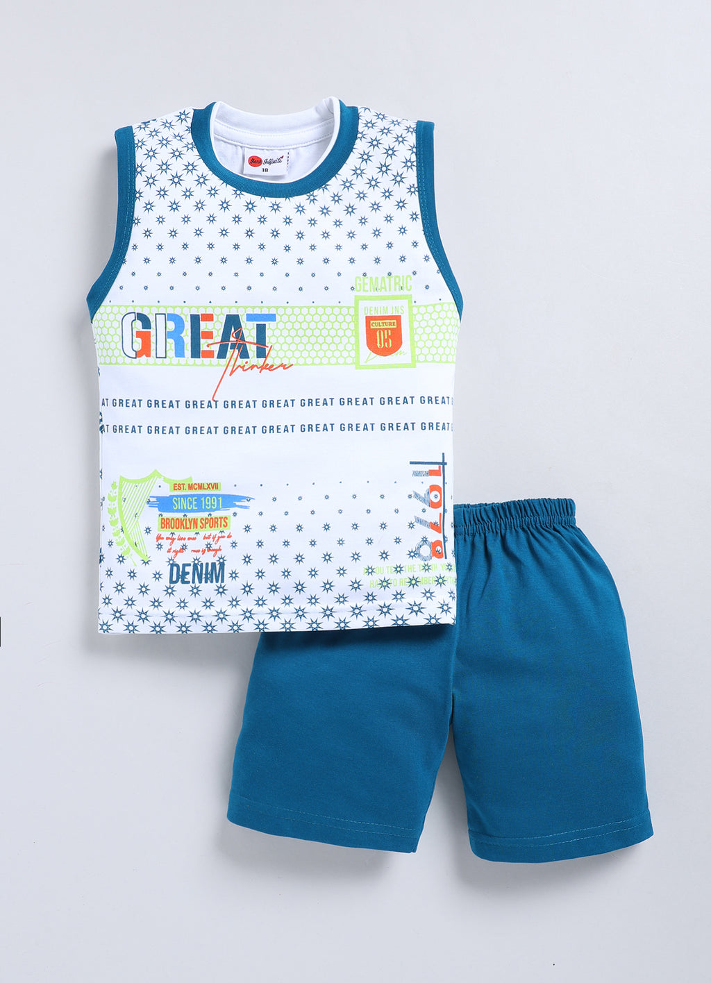Mars Infiniti Baby Boys & Baby Girls Casual T-shirt Shorts (Teal Blue, White)