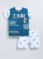 Mars Infiniti Baby Boys & Baby Girls Casual T-shirt Shorts (Teal Blue, White)
