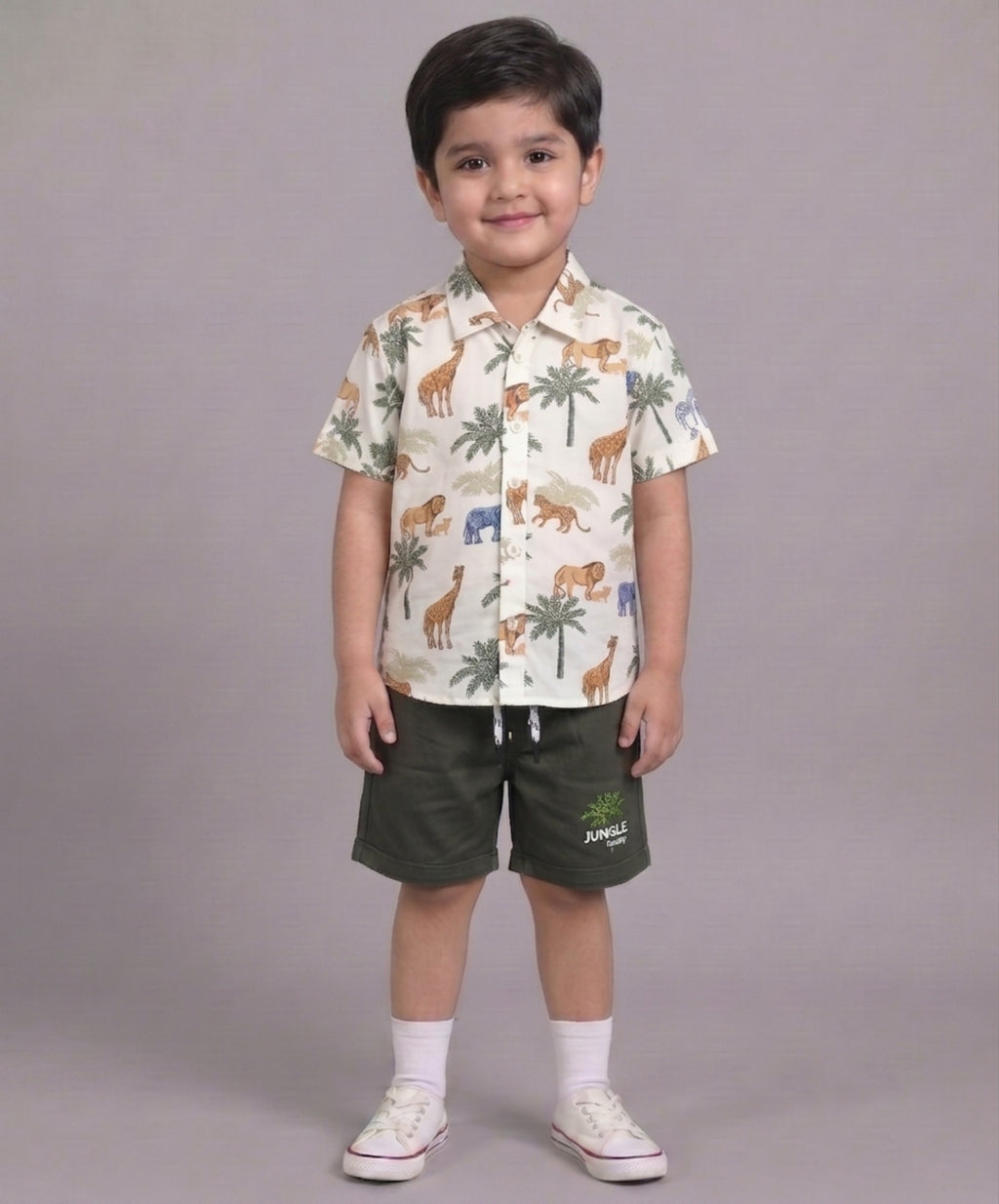 Mars Infiniti Boys All Over Printed Half Sleeves Shirt and Half Pant Set(Green, White)