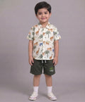 Mars Infiniti Boys All Over Printed Half Sleeves Shirt and Half Pant Set(Green, White)