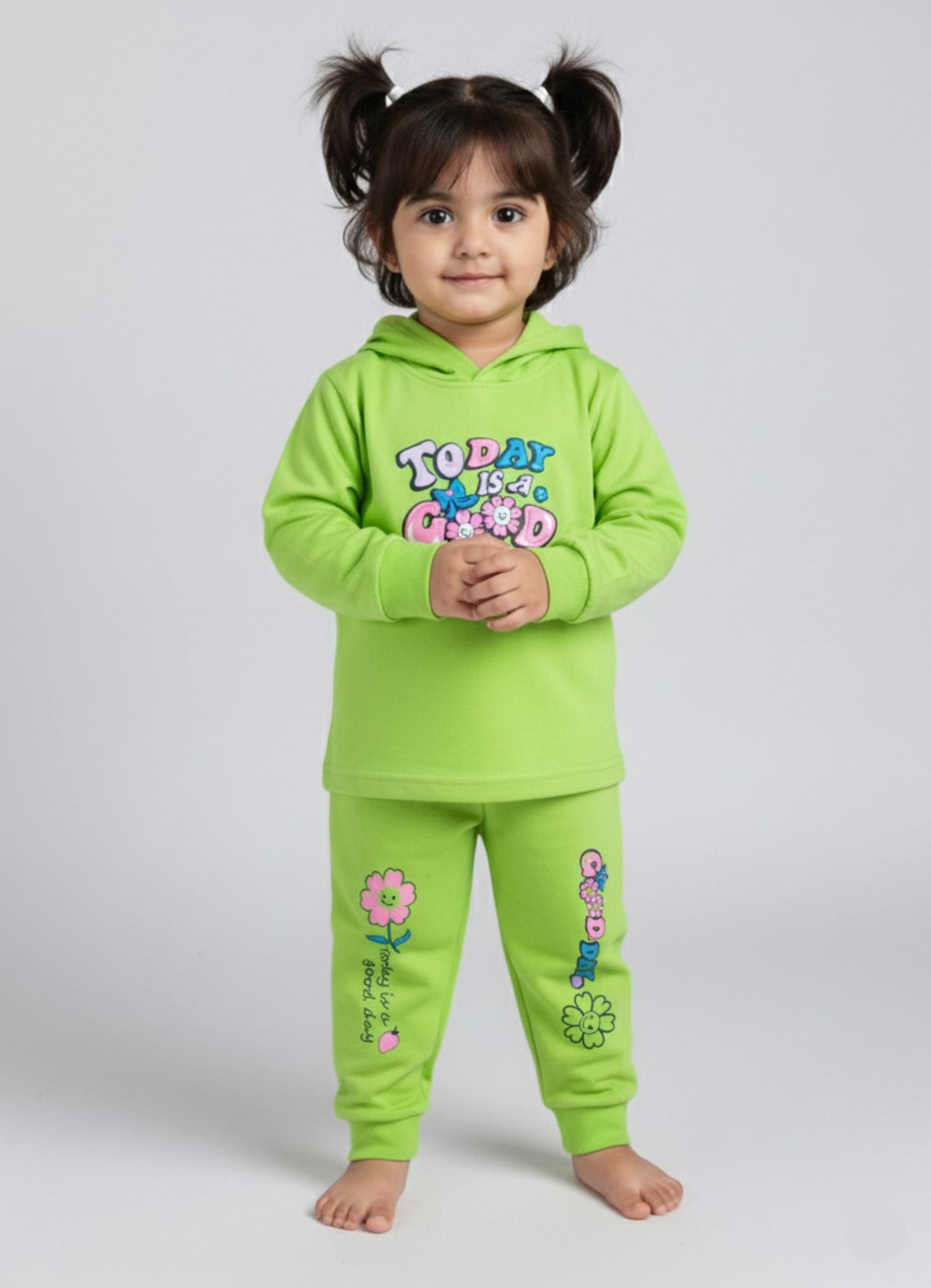 Mars Infiniti Girls Casual Hoodie and Track Pants for Winter (Neon Green)