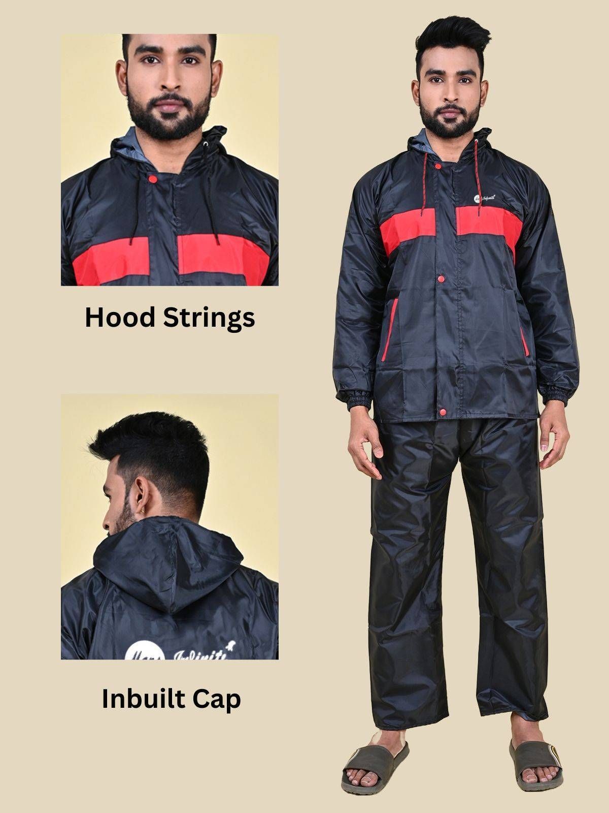 Mars Infiniti Solid Men and Women Rain Suit and Elastic Pant Set, Black, Pack of 1, Polyester Raincoat