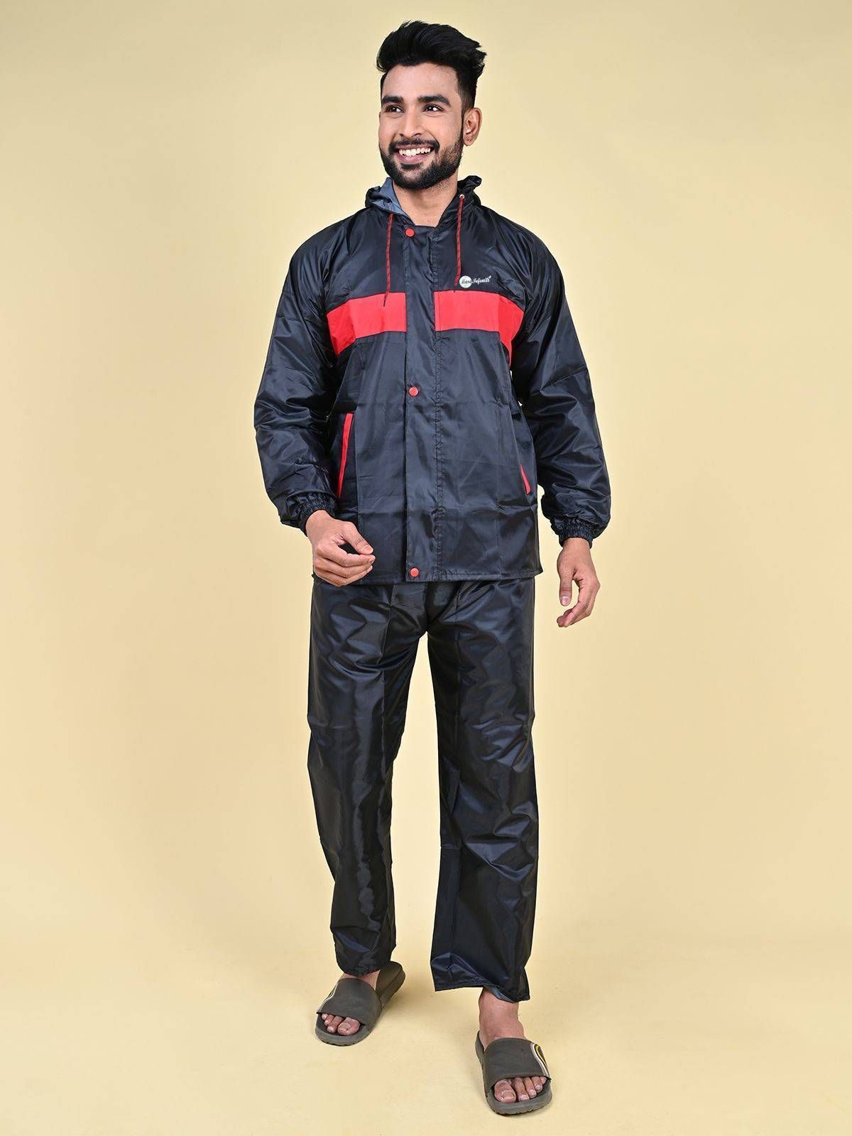 Mars Infiniti Solid Men and Women Rain Suit and Elastic Pant Set, Black, Pack of 1, Polyester Raincoat