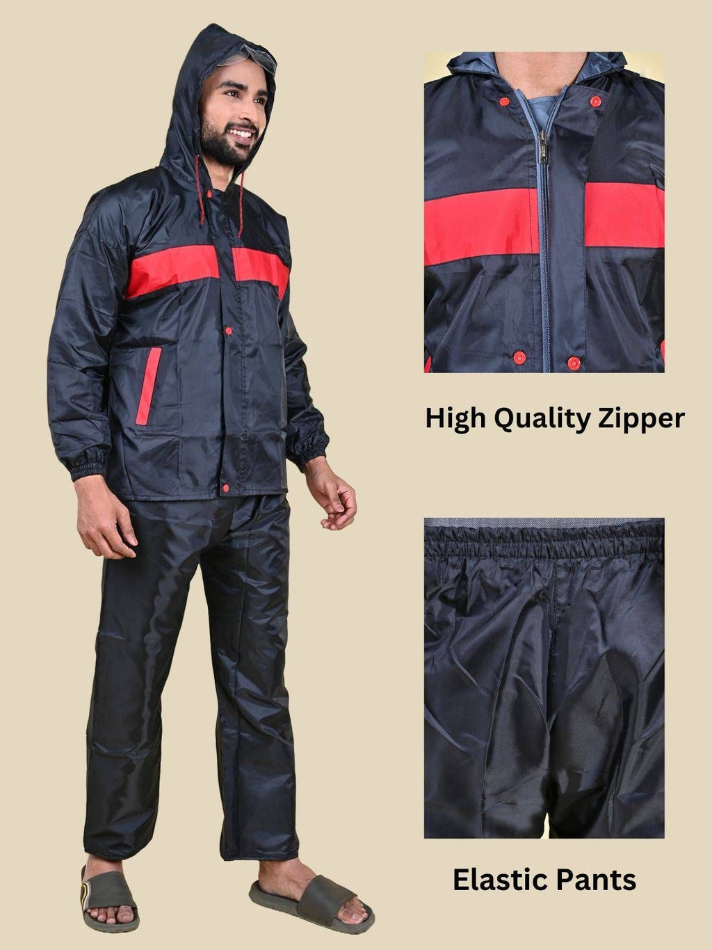 Mars Infiniti Solid Men and Women Rain Suit and Elastic Pant Set, Black, Pack of 1, Polyester Raincoat