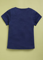 Mars Infiniti Girls Graphic Print Pure Cotton Regular T Shirt (Dark Blue, Pack of 1)