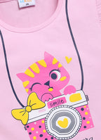 Mars Infiniti Girls Graphic Print Pure Cotton Regular T Shirt (Pink, Pack of 1)