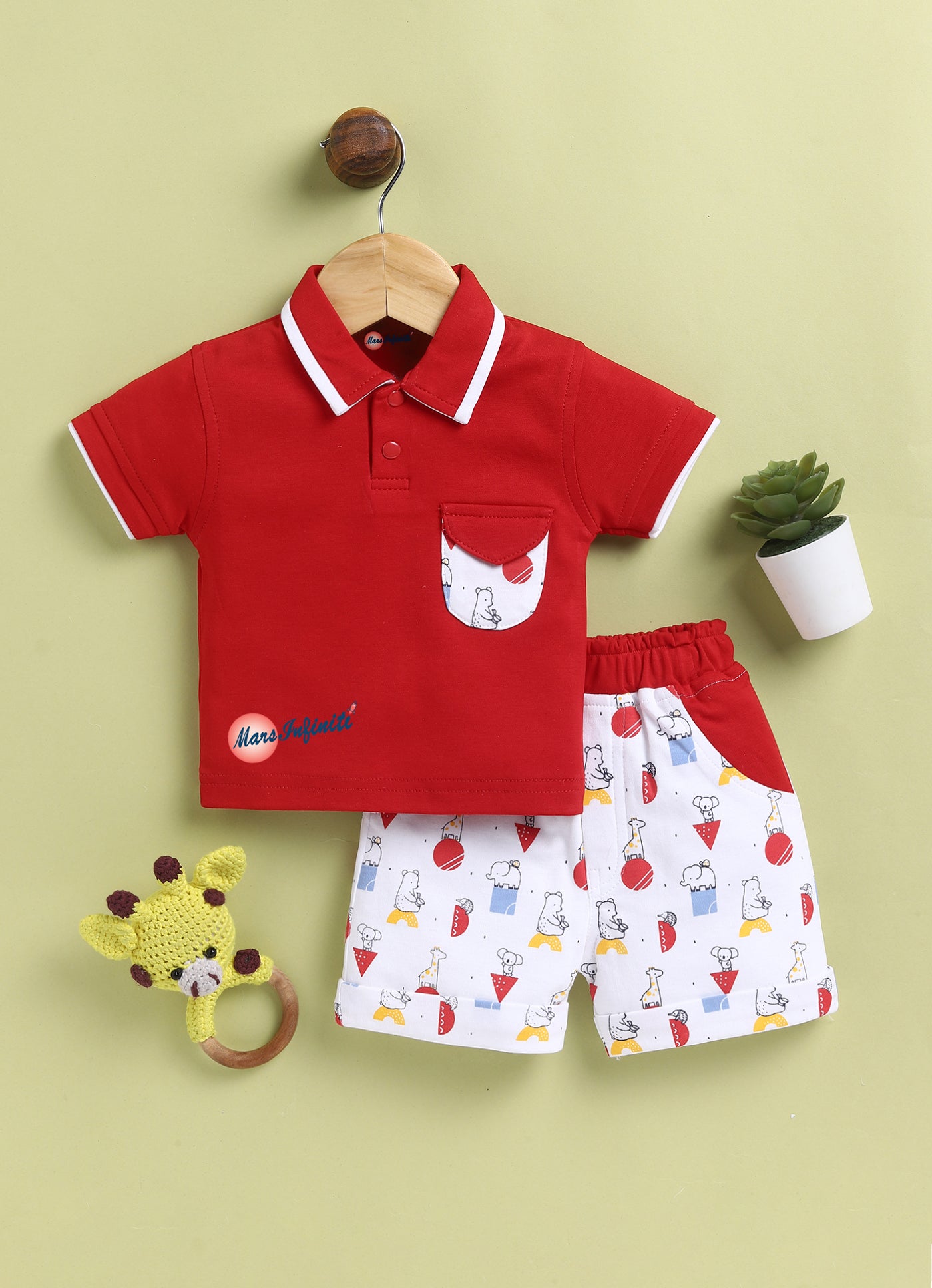 Mars Infiniti Baby Boys Pure Cotton Polo Half Sleeve T-shirt & Shorts Set