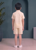 Mars Infiniti Boys Embroided Half Sleeves Shirt and Half Pant Set (Beige)