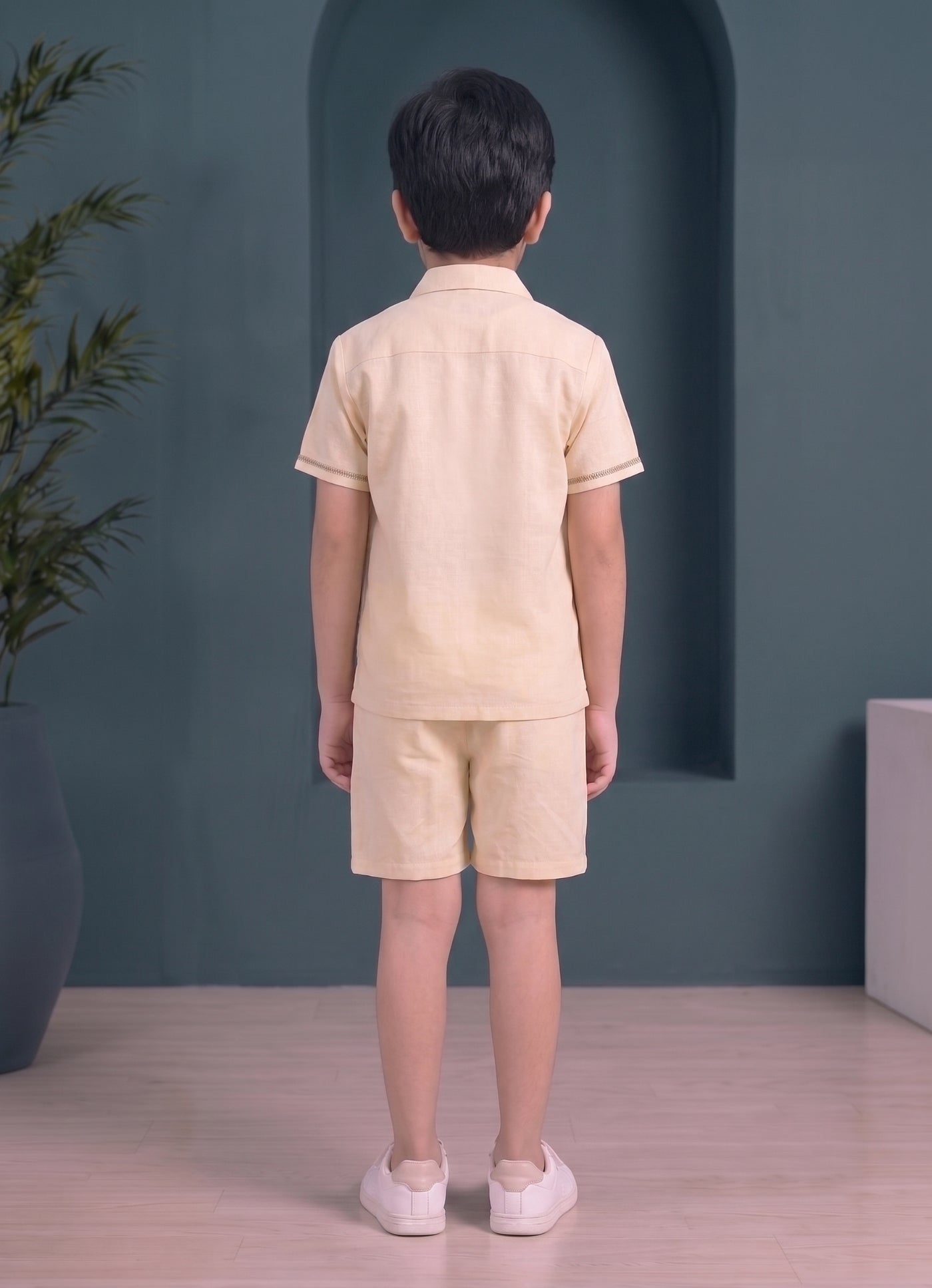 Mars Infiniti Boys Embroided Half Sleeves Shirt and Half Pant Set (Beige)