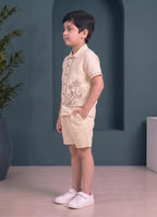 Mars Infiniti Boys Embroided Half Sleeves Shirt and Half Pant Set (Beige)