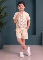 Mars Infiniti Boys Embroided Half Sleeves Shirt and Half Pant Set (Beige)
