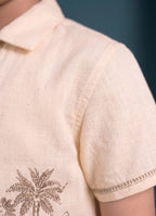 Mars Infiniti Boys Embroided Half Sleeves Shirt and Half Pant Set (Beige)