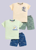 Mars Infiniti Pure Cotton Back Printed Half Sleeves T-Shirt and Half Pant Set for Boys Kids|Pack of 2|yellow, light green