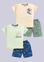 Mars Infiniti Pure Cotton Back Printed Half Sleeves T-Shirt and Half Pant Set for Boys Kids|Pack of 2|yellow, light green