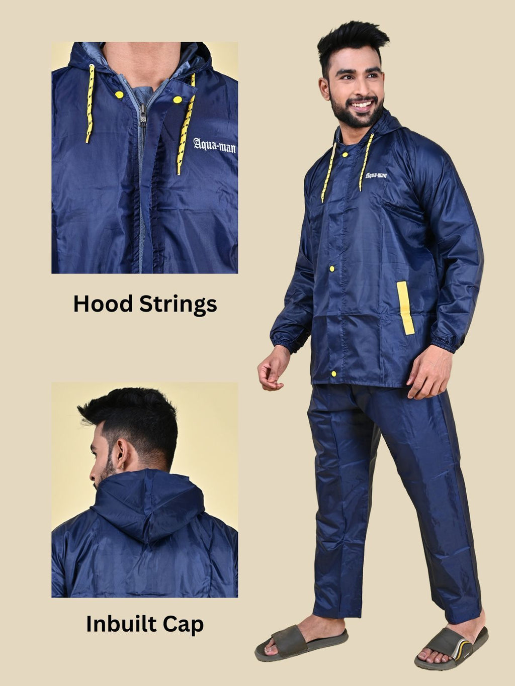 Mars Infiniti Solid Men Water Resistant Suit and Pant Set, Navy Blue, Pack of 1, Polyester Raincoat