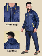 Mars Infiniti Solid Men Water Resistant Suit and Pant Set, Navy Blue, Pack of 1, Polyester Raincoat