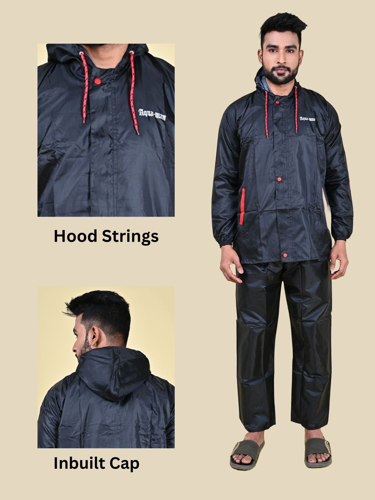 Mars Infiniti Solid Men Water Resistant Suit and Pant Set, Black, Pack of 1, Polyester Raincoat