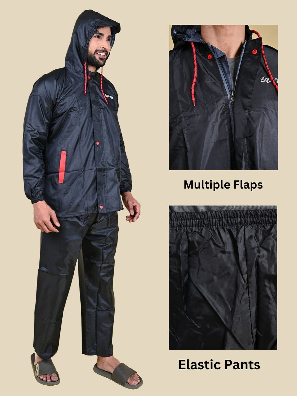 Mars Infiniti Solid Men Water Resistant Suit and Pant Set, Black, Pack of 1, Polyester Raincoat