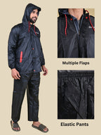 Mars Infiniti Solid Men Water Resistant Suit and Pant Set, Black, Pack of 1, Polyester Raincoat
