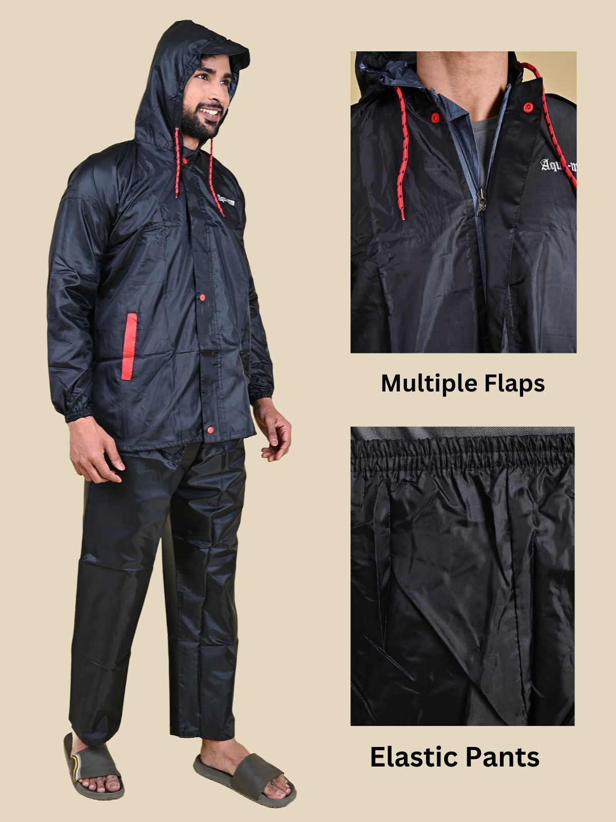 Mars Infiniti Solid Men Water Resistant Suit and Pant Set, Black, Pack of 1, Polyester Raincoat