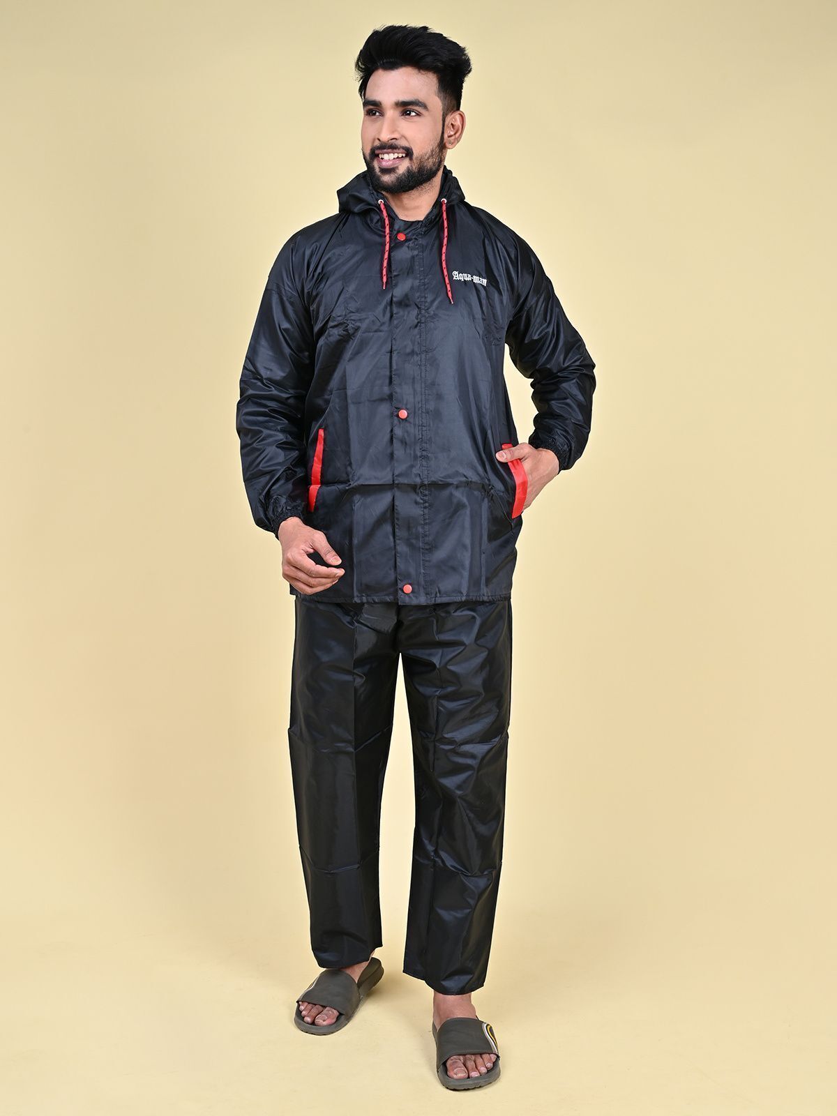 Mars Infiniti Solid Men Water Resistant Suit and Pant Set, Black, Pack of 1, Polyester Raincoat