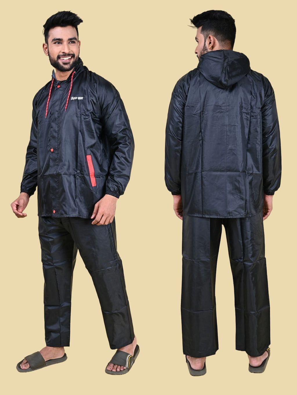 Mars Infiniti Solid Men Water Resistant Suit and Pant Set, Black, Pack of 1, Polyester Raincoat