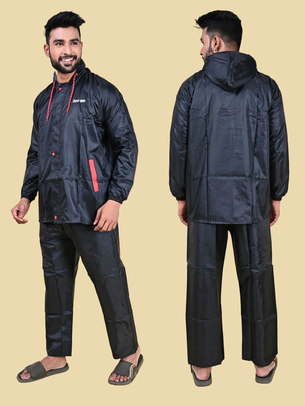 Mars Infiniti Solid Men Water Resistant Suit and Pant Set, Black, Pack of 1, Polyester Raincoat