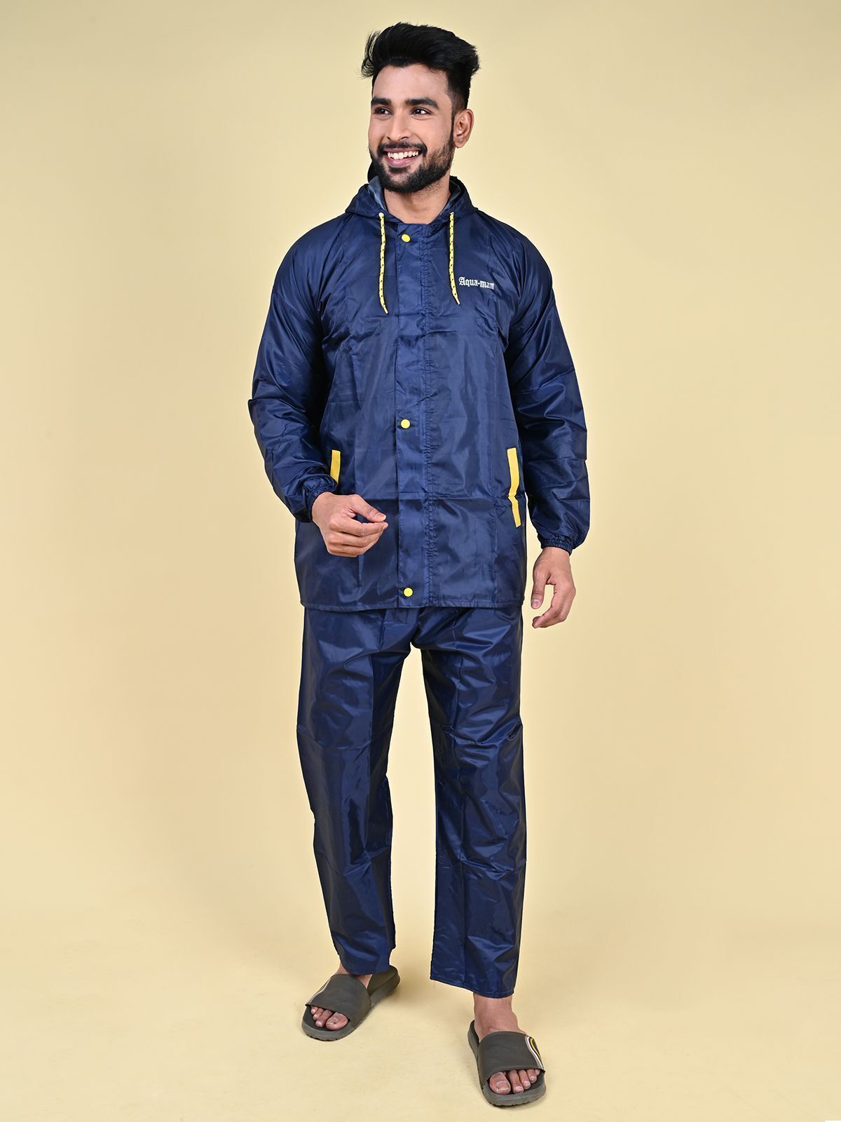 Mars Infiniti Solid Men Water Resistant Suit and Pant Set, Navy Blue, Pack of 1, Polyester Raincoat