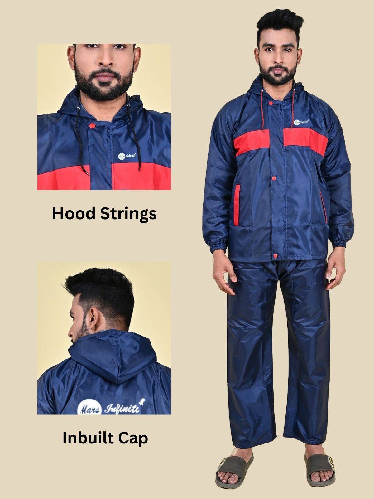 Mars Infiniti Solid Men and Women Rain Suit and Elastic Pant Set, Navy Blue, Pack of 1, Polyester Raincoat