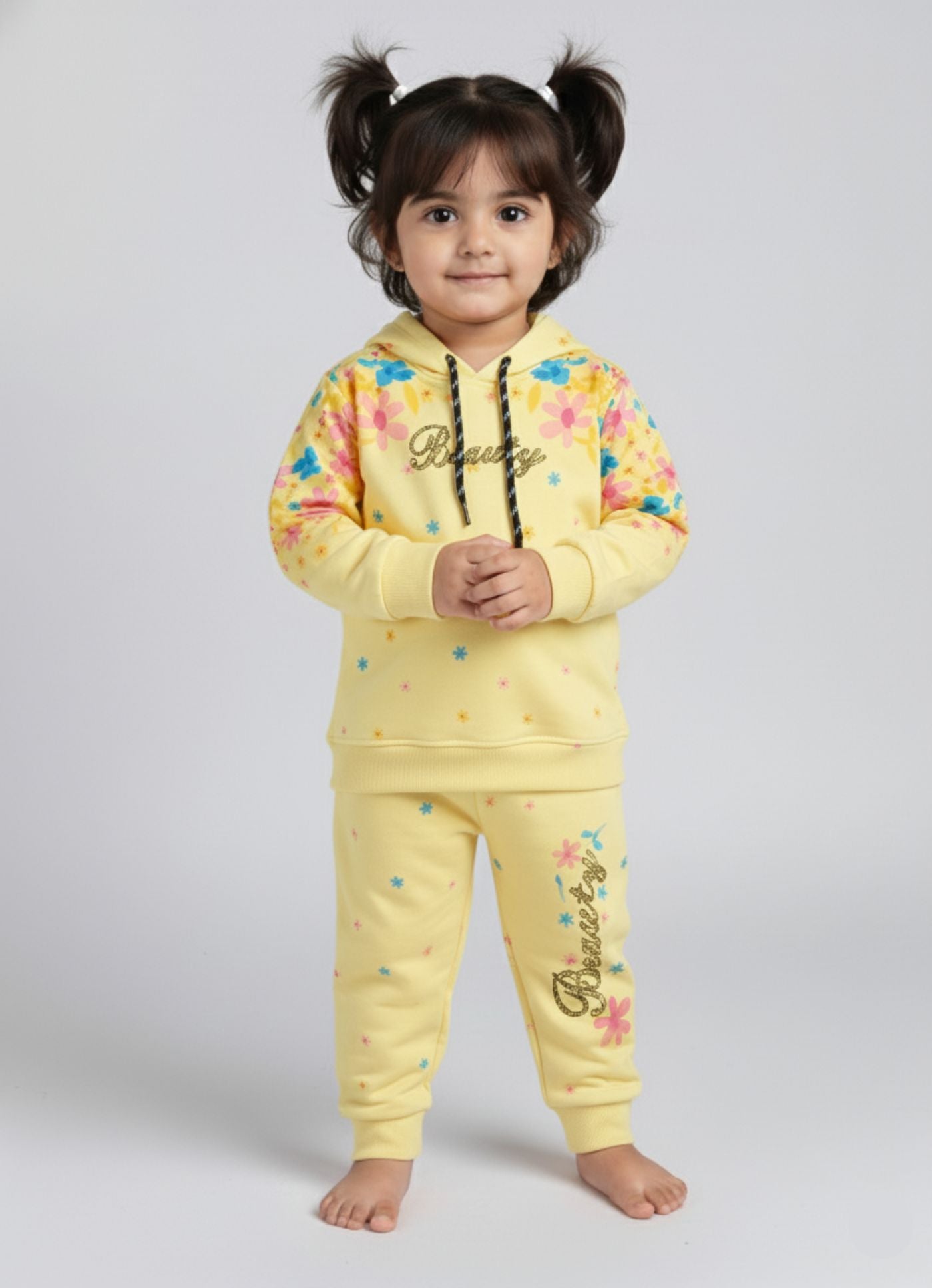 Mars Infiniti Girls Casual Hoodie and Track Pants for Winter (Light Yellow)